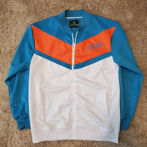 Shcreo Crown Men's Blue/White/Orange Track Jacket SZ M - Picture 1 of 8